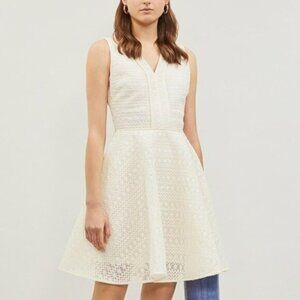 Maje Reinette Fit-and-Flare Dress 2 Ivory White Embroidered Lace Cocktail Party